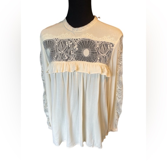 NWT Ellison Ivory Rayon And Lace Blouse, Size Medium, Boho, Victorian,Fairycore - Picture 1 of 8
